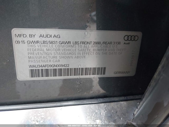 Aukcja sprzedaży 2016 Audi A8 L 3.0t, vin: WAU34AFD9GN009422, numer aukcji: 44547337