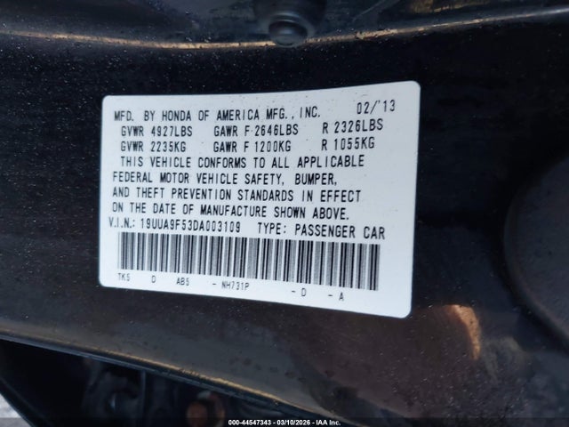 Продажа на аукционе авто 2013 Acura Tl 3.7, vin: 19UUA9F53DA003109, номер лота: 44547343