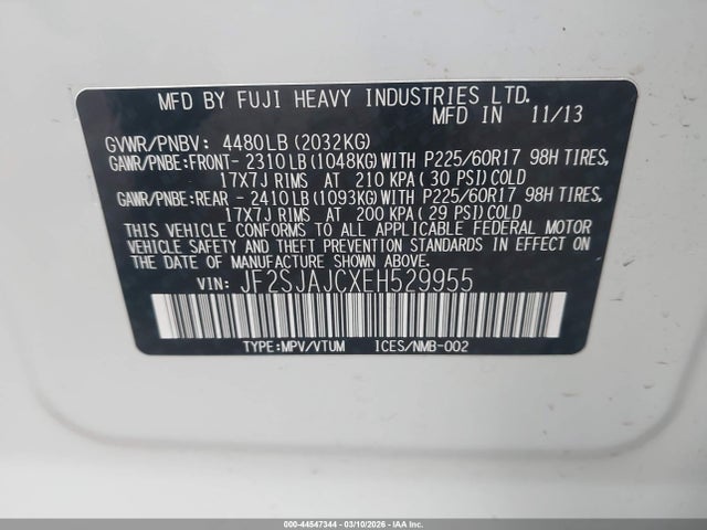 44547344 :رقم المزاد ، JF2SJAJCXEH529955 vin ، 2014 Subaru Forester 2.5i Limited مزاد بيع