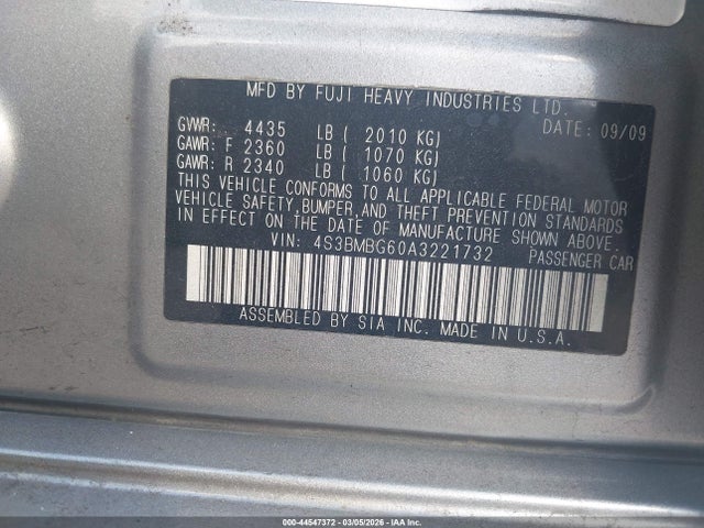 44547372 :رقم المزاد ، 4S3BMBG60A3221732 vin ، 2010 Subaru Legacy 2.5i Premium مزاد بيع