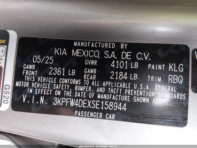 Продажа на аукционе авто 2025 Kia K4 Gt-line, vin: 3KPFW4DEXSE158944, номер лота: 44547378