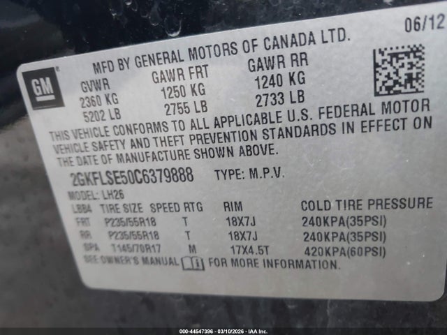 2012 Gmc Terrain Sle-2 მანქანა იყიდება აუქციონზე, vin: 2GKFLSE50C6379888, აუქციონის ნომერი: 44547396