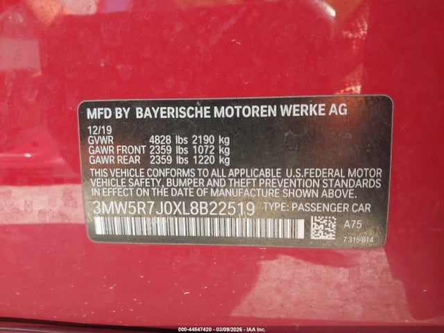 Продажа на аукционе авто 2020 Bmw 330i Xdrive, vin: 3MW5R7J0XL8B22519, номер лота: 44547420
