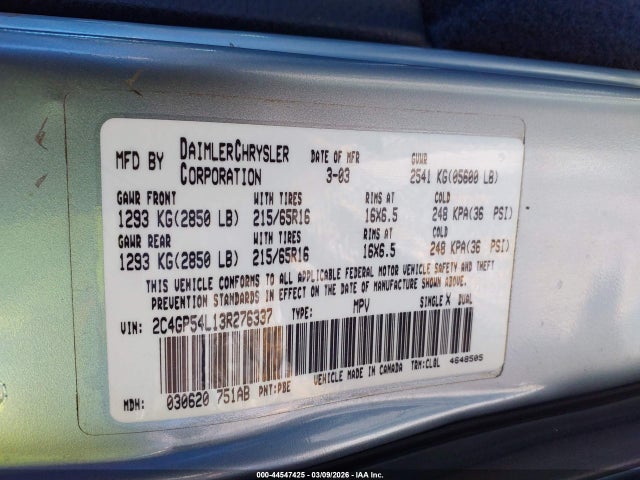 2003 CHRYSLER TOWN & COUNTRY 2C4GP54L13R276337 Photo 8