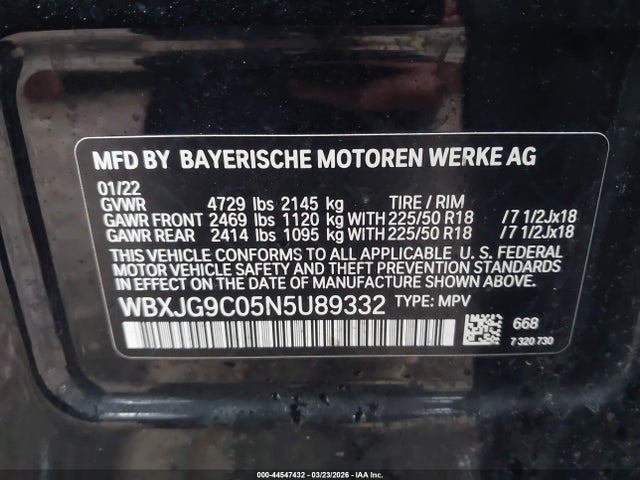 Aukcja sprzedaży 2022 Bmw X1 Xdrive28i, vin: WBXJG9C05N5U89332, numer aukcji: 44547432