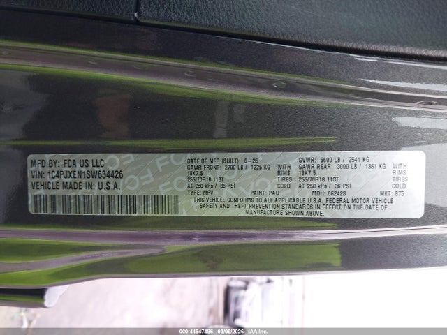 44547486 :رقم المزاد ، 1C4PJXEN1SW634426 vin ، 2025 Jeep Wrangler 4-door Sahara 4x4 مزاد بيع