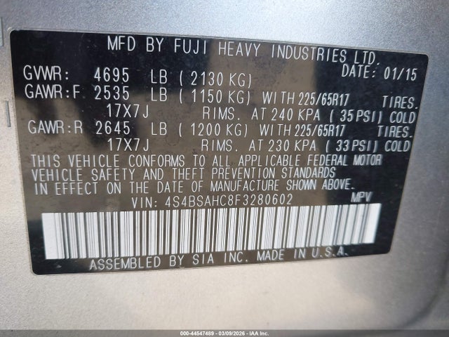 Subaru Outback 2.5i Premium 2015 4S4BSAHC8F3280602 Image 9