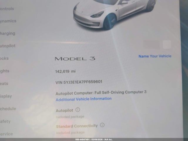44547491 :رقم المزاد ، 5YJ3E1EA7PF659601 vin ، 2023 Tesla Model 3 Rear-wheel Drive مزاد بيع