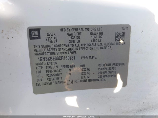2012 CHEVROLET TAHOE 1GNSKBE00CR160281 Photo 8