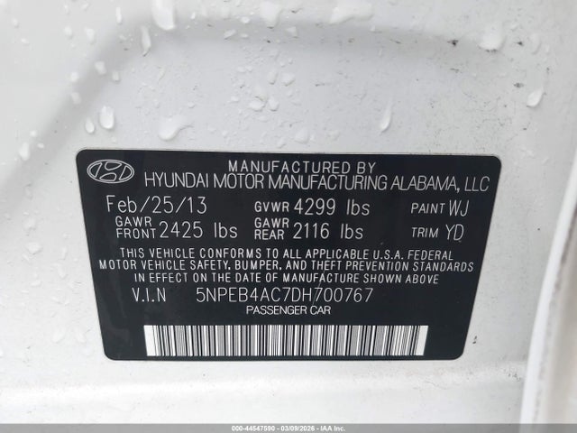Продаж на аукціоні авто 2013 Hyundai Sonata Gls, vin: 5NPEB4AC7DH700767, номер лоту: 44547590