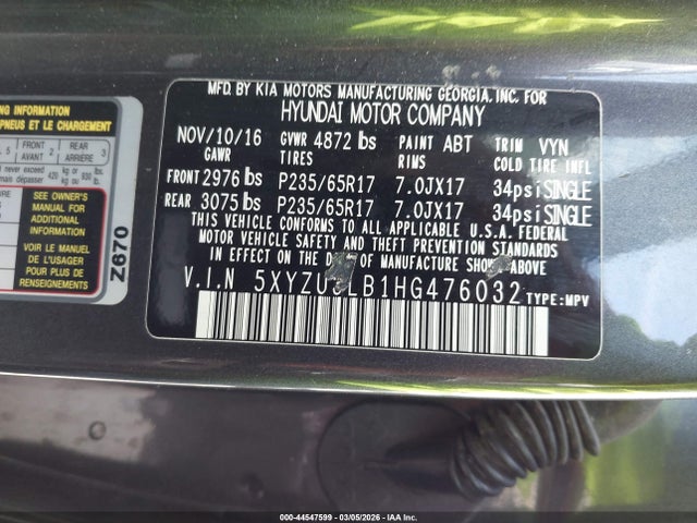5XYZU3LB1HG476032 Hyundai Santa Fe Sport 2.4l