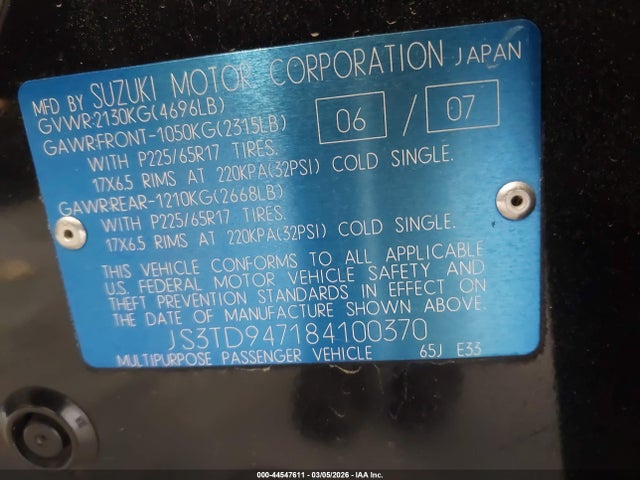 2008 SUZUKI GRAND VITARA JS3TD947184100370 Photo 8