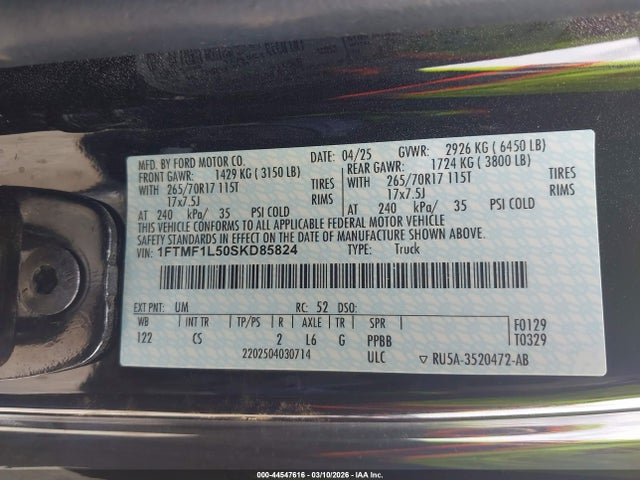 Продаж на аукціоні авто 2025 Ford F-150 Xl, vin: 1FTMF1L50SKD85824, номер лоту: 44547616