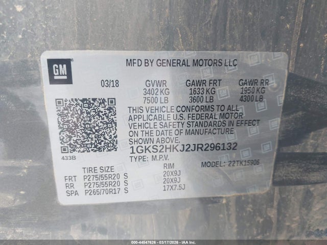 Aukcja sprzedaży 2018 Gmc Yukon Xl Denali, vin: 1GKS2HKJ2JR296132, numer aukcji: 44547626