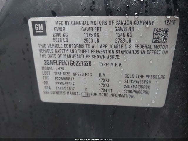 2016 Chevrolet Equinox Lt მანქანა იყიდება აუქციონზე, vin: 2GNFLFEK7G6227628, აუქციონის ნომერი: 44547629