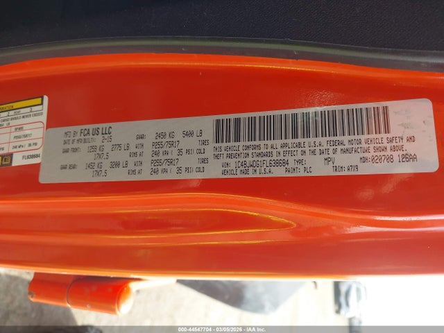 44547704 :رقم المزاد ، 1C4BJWDG1FL638684 vin ، 2015 Jeep Wrangler Unlimited Sport مزاد بيع