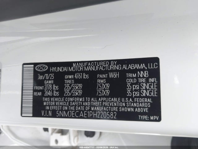 Aukcja sprzedaży 2023 Hyundai Tucson Limited, vin: 5NMJECAE1PH220582, numer aukcji: 44547711