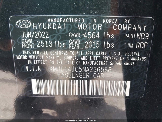 2022 Hyundai Sonata N Line მანქანა იყიდება აუქციონზე, vin: KMHL14JC5NA236568, აუქციონის ნომერი: 44547729