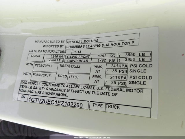 1GTV2UEC1EZ102260 GMC Sierra 1500 Sle