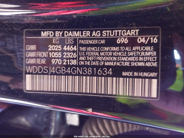 44547754 :رقم المزاد ، WDDSJ4GB4GN381634 vin ، 2016 Mercedes-benz Cla 250 4matic مزاد بيع