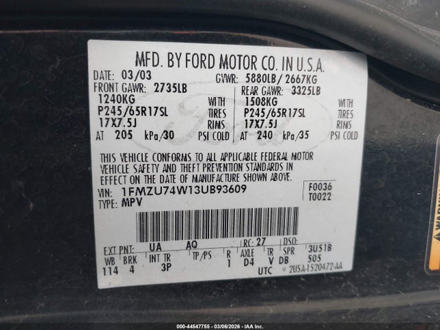 2003 FORD EXPLORER 1FMZU74W13UB93609 Photo 8