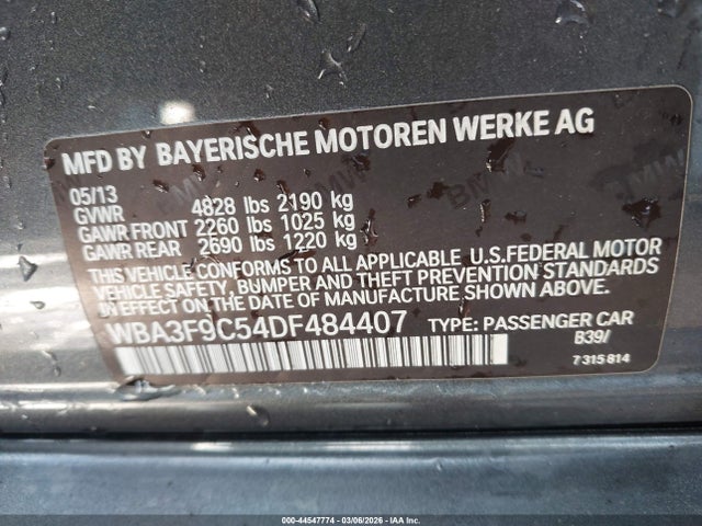 2013 Bmw Activehybrid 3 მანქანა იყიდება აუქციონზე, vin: WBA3F9C54DF484407, აუქციონის ნომერი: 44547774