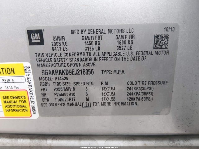 Auction sale of the 2014 Buick Enclave Convenience, vin: 5GAKRAKD9EJ218056, lot number: 44547798
