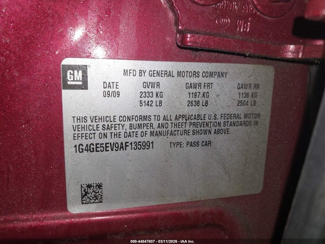 Aukcja sprzedaży 2010 Buick Lacrosse Cxs, vin: 1G4GE5EV9AF135991, numer aukcji: 44547807
