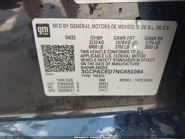 Aukcja sprzedaży 2022 Chevrolet Silverado 1500 2wd  Short Bed Lt, vin: 3GCPACED7NG551084, numer aukcji: 44547812
