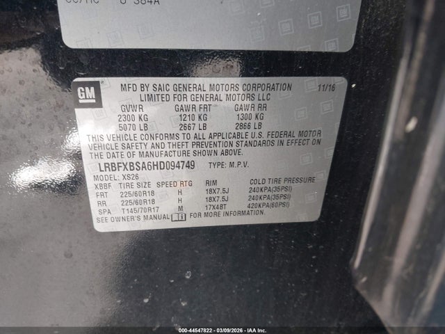 Продаж на аукціоні авто 2017 Buick Envision Essence, vin: LRBFXBSA6HD094749, номер лоту: 44547822
