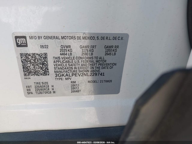 Aukcja sprzedaży 2022 Gmc Terrain Fwd Slt, vin: 3GKALPEV2NL229741, numer aukcji: 44547823