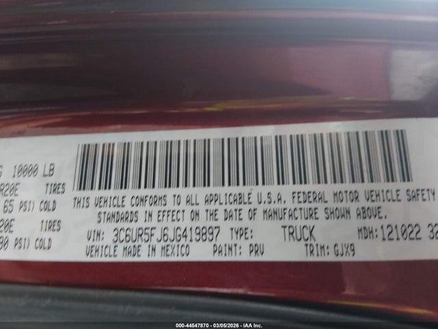 Продаж на аукціоні авто 2018 Ram 2500, vin: 3C6UR5FJ6JG419897, номер лоту: 44547870
