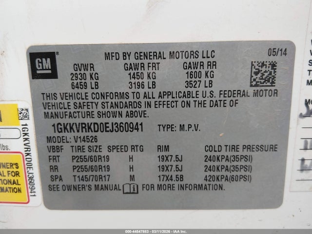 1GKKVRKD0EJ360941 GMC Acadia Slt-1