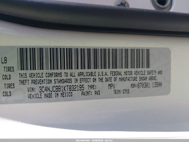 Продажа на аукционе авто 2019 Jeep Compass Sun And Wheel Fwd, vin: 3C4NJCBB1KT832195, номер лота: 44547891