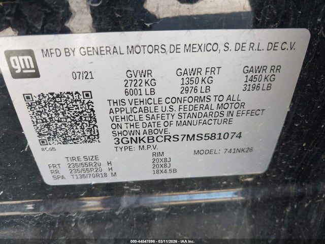 Продажа на аукционе авто 2021 Chevrolet Blazer Fwd 2lt, vin: 3GNKBCRS7MS581074, номер лота: 44547898