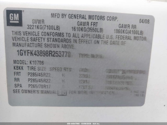 2008 CADILLAC ESCALADE 1GYFK43898R253770 Photo 8