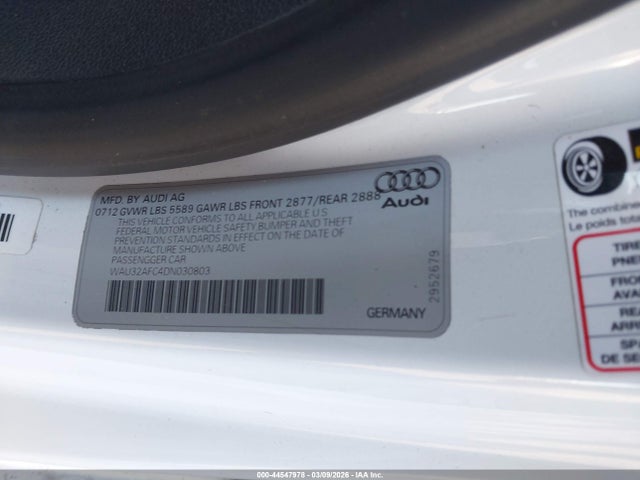44547978 :رقم المزاد ، WAU32AFC4DN030803 vin ، 2013 Audi S7 4.0t Prestige مزاد بيع