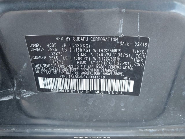 2018 SUBARU OUTBACK 4S4BSANC4J3344549 Photo 8