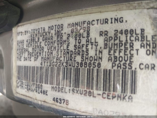 1998 TOYOTA CAMRY 4T1BG22K3WU308050 Photo 8