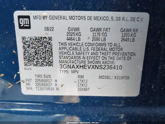 2022 Chevrolet Equinox Fwd Ls მანქანა იყიდება აუქციონზე, vin: 3GNAXHEVXNS236410, აუქციონის ნომერი: 44548051