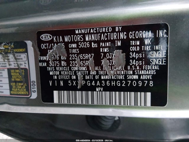 5XYPG4A36HG270978 KIA Sorento 2.4l L