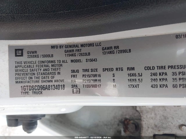 Aukcja sprzedaży 2010 Gmc Canyon Sle1, vin: 1GTDSCD96A8134018, numer aukcji: 44548077