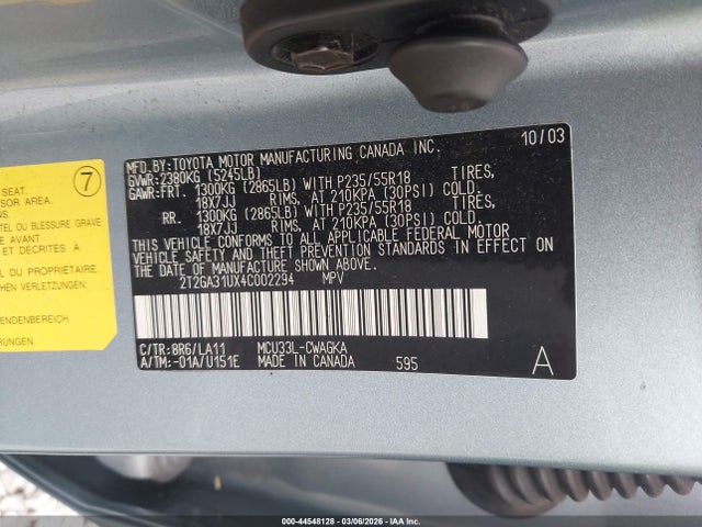 44548128 :رقم المزاد ، 2T2GA31UX4C002294 vin ، 2004 Lexus Rx 330 مزاد بيع