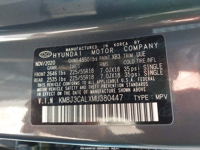 Продажа на аукционе авто 2021 Hyundai Tucson Limited, vin: KM8J3CALXMU380447, номер лота: 44548132