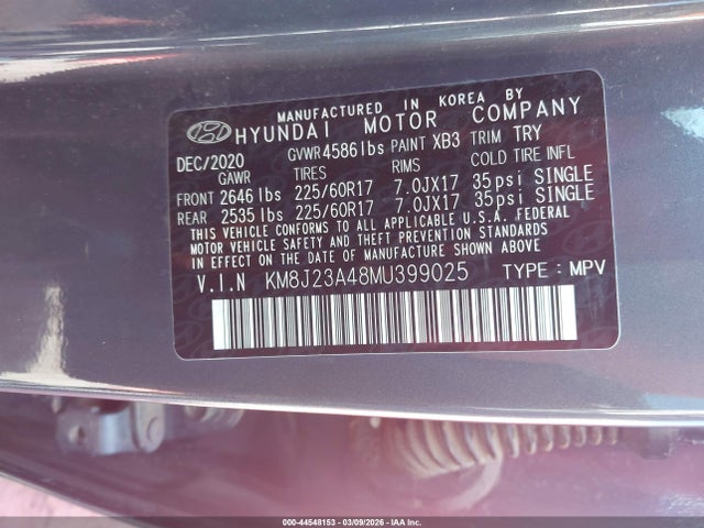2021 Hyundai Tucson Se მანქანა იყიდება აუქციონზე, vin: KM8J23A48MU399025, აუქციონის ნომერი: 44548153