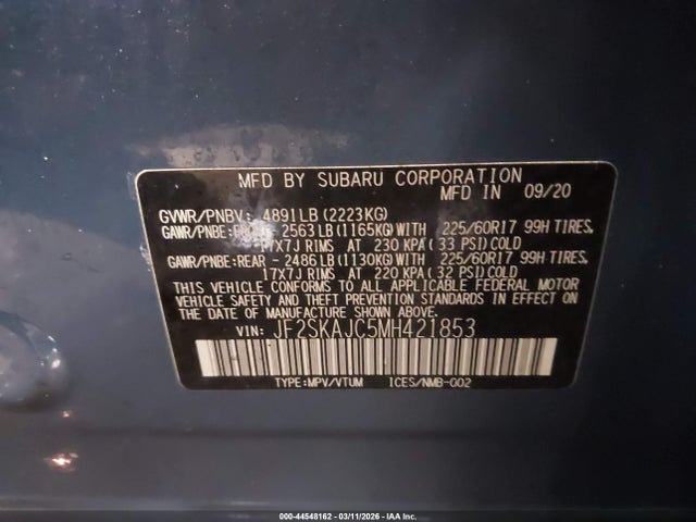 2021 Subaru Forester Premium მანქანა იყიდება აუქციონზე, vin: JF2SKAJC5MH421853, აუქციონის ნომერი: 44548162