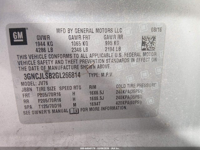 Chevrolet Trax Lt 2016 3GNCJLSB2GL266814 Image 9