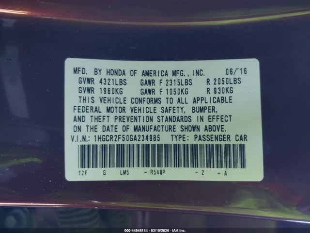 1HGCR2F50GA234985 Honda Accord Sport