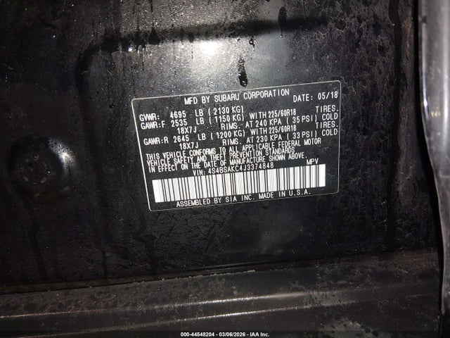44548204 :رقم المزاد ، 4S4BSAKC4J3374848 vin ، 2018 Subaru Outback 2.5i Limited مزاد بيع