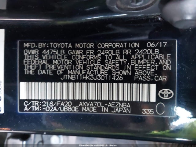 JTNB11HK3J3011426 Toyota CAMRY LE